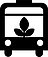 Symbol für umweltfreundliche An- und Abreise mit einem Transportfahrzeug und Pflanzensymbol.