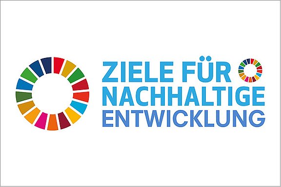 Logo der Ziele für nachhaltige Entwicklung, bestehend aus einem farbigen Kreis und dem Schriftzug.