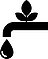 Symbol für verantwortungsbewussten Wasserverbrauch mit Pflanze und Wassertropfen aus einem Wasserhahn.