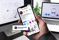 Instagram-Konto von AUMA auf einem Smartphone-Bildschirm, das im Fokus einer Hand gehalten wird.