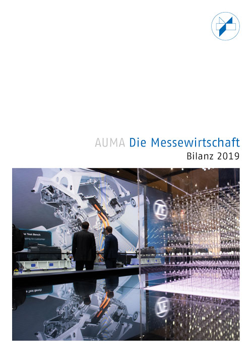 Cover der AUMA Bilanz 2019 zur Messewirtschaft, mit Einblicken in die aktuelle Entwicklung der Branche.